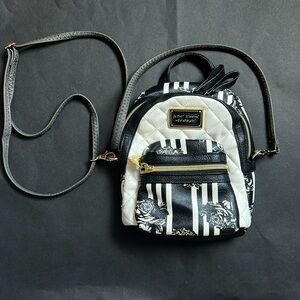 Betsey Johnson Faux Leather Crossbody Cream & Black With Floral Detail Bag